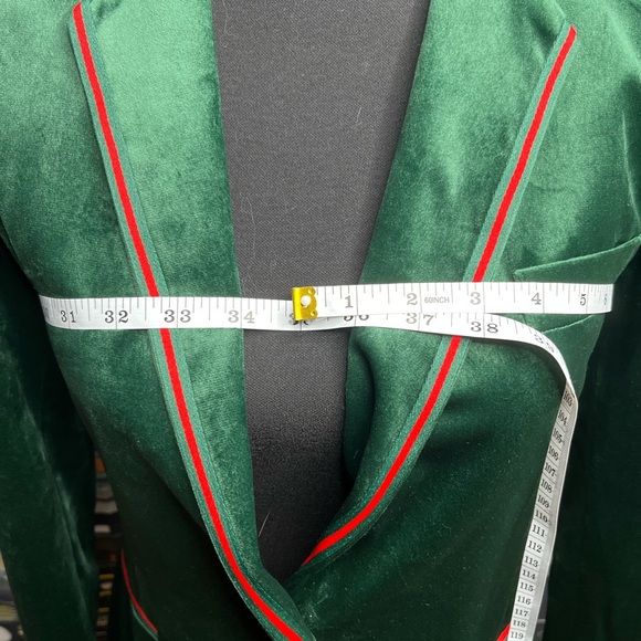 OO LA LA Green Velvet Blazer with Mona Lisa Pattern Lining Women's Size 8 - Picture 11 of 14